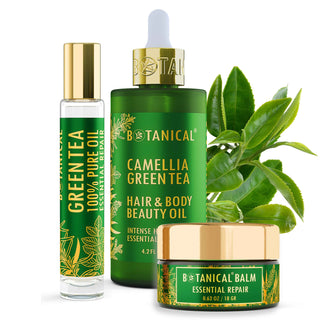 Botanical Green Lab Essential Repair Hair & Body Oil – Green Tea Essential Oil, botanical hair care and natural skincare, strengthens and nourishes hair, promotes scalp health, small-batch cruelty-free beauty product made in California