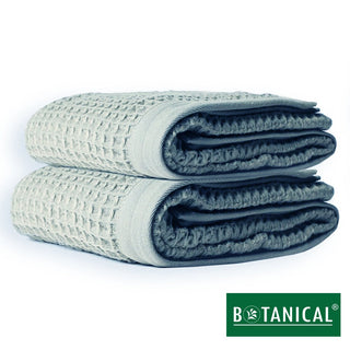 Bath Towel 2 PC Set - Lightweight Waffle Double Weave Cotton - Botanical SPA