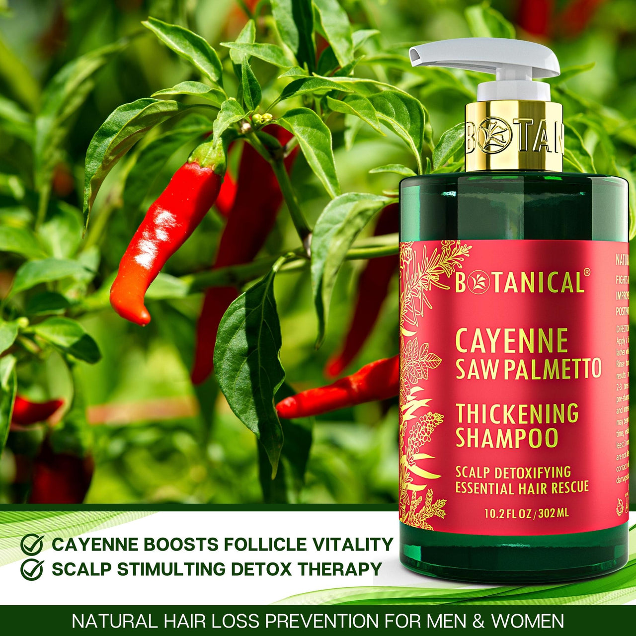 Cayenne & Saw Palmetto Shampoo for Thinning Hair - Scalp Detox - 10.2 Fl Oz