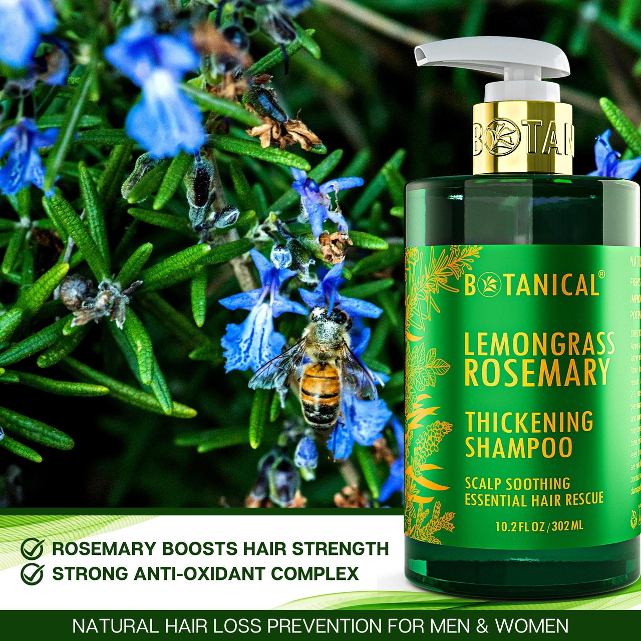Lemongrass & Rosemary Shampoo For Thinning Hair - Scalp Soothing - 10.2 Fl Oz