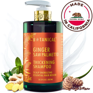Botanical Ginger & Saw Palmetto Thickening Shampoo for hair loss and hair thinning prevention made in California